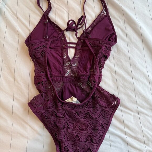 Becca Women's Color Play Crochet Plunge-Neck One-Piece Swimsuit - Medium Purple - Picture 6 of 9